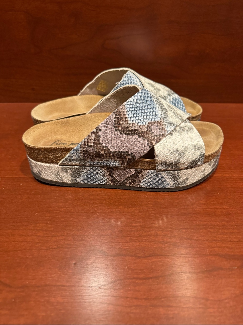 Free People Snake-Print Platform Slide Sandals - Beige/Gray/Purple Women’s 37